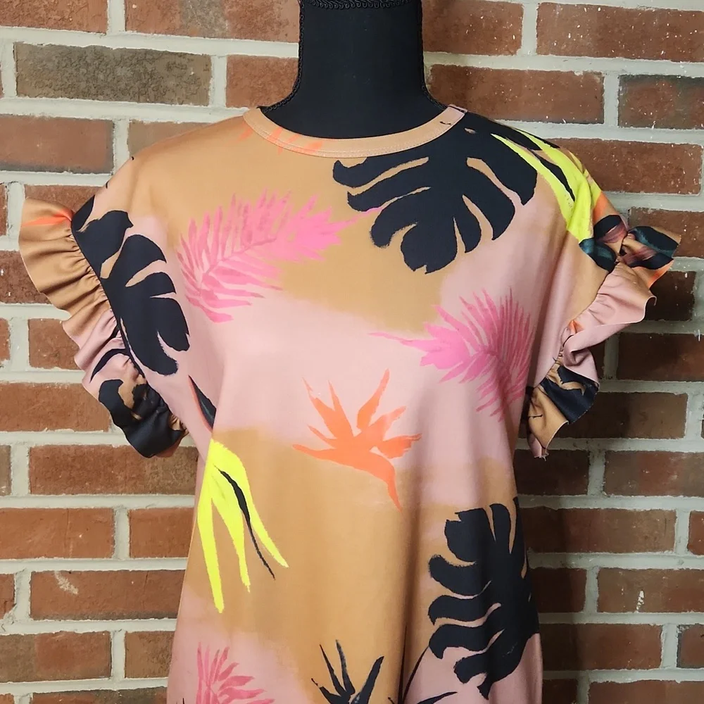 Zara ruffle sleeve palm pattern dress, size S - Picture 6 of 7